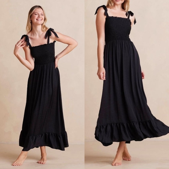 summersalt Dresses & Skirts - Summersalt The Silky Lux Smocked Maxi Dress Black